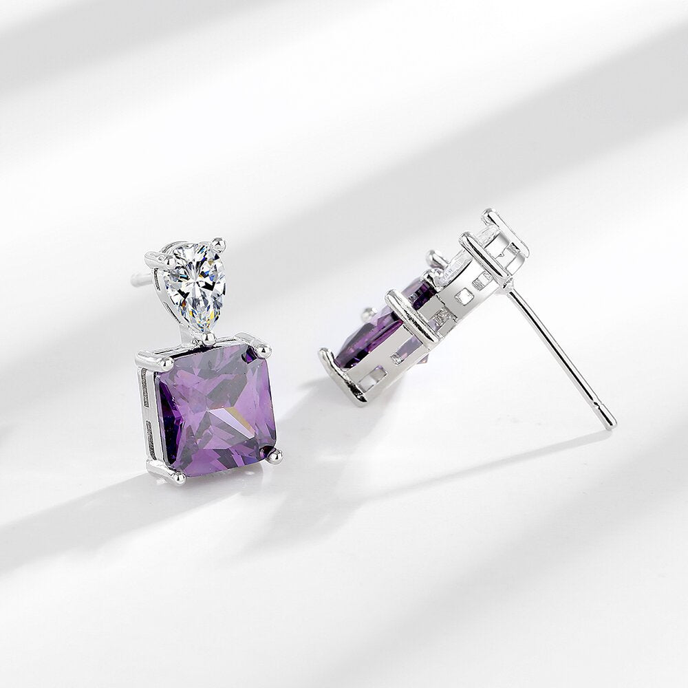 Women's Affordable Luxury Style Square Purple Zircon Earrings