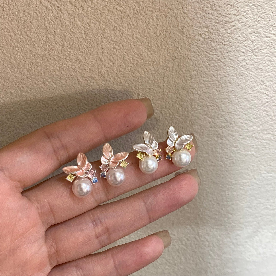 Women's Light Luxury High-grade Flash Zircon Korean Style Pearl Earrings