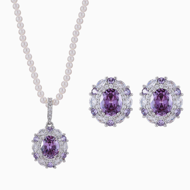 Ear Pearl Oval Zircon High-grade Dinner Jewelry Set