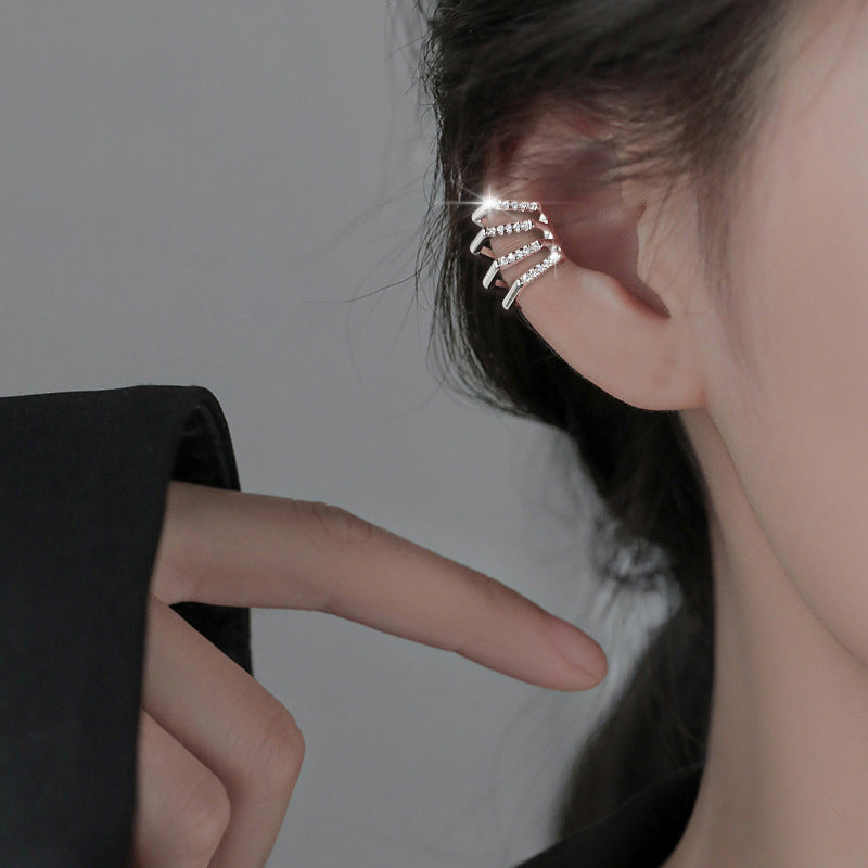Cross Diamond Plaid French Style Temperament Classic Wave Ear Clip