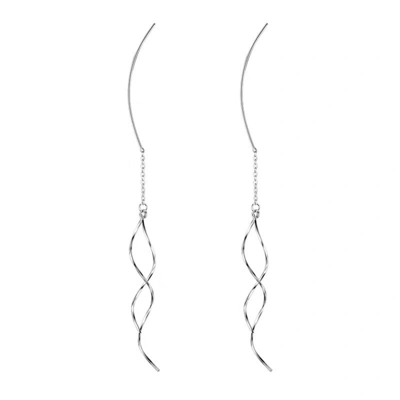 Round Face Tassel Arc Long Ear Line Wave Korean Stud Earrings