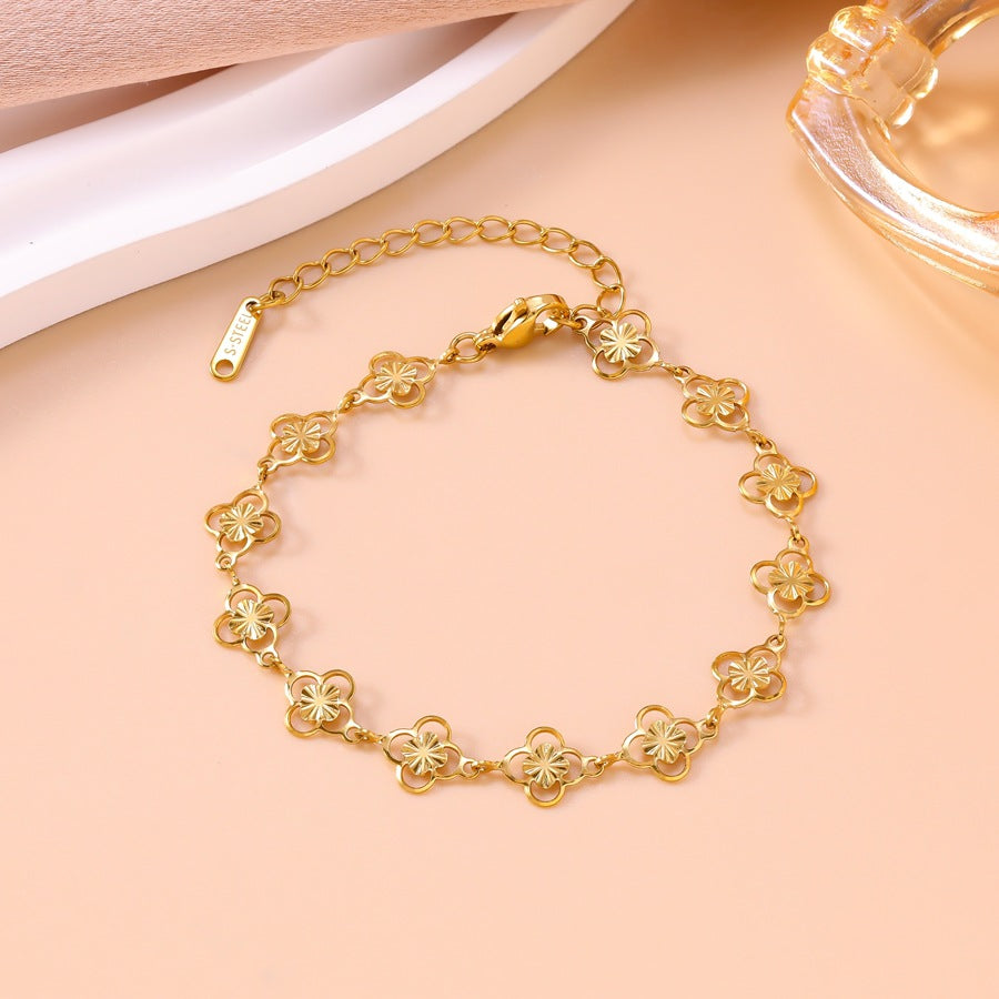 Women's Four-leaf Clover Gold Stainless Steel Jewelry Set
