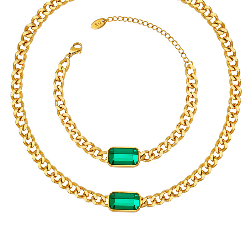 Women's & Men's Exaggerated Thick Chain Cuban Link Metal Hip Hop Glass Stone Jewelry Set