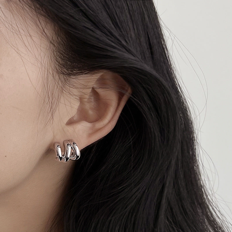 Without Pierced Mosquito Coil Three Rows Shaped Design Graceful Simple Earrings