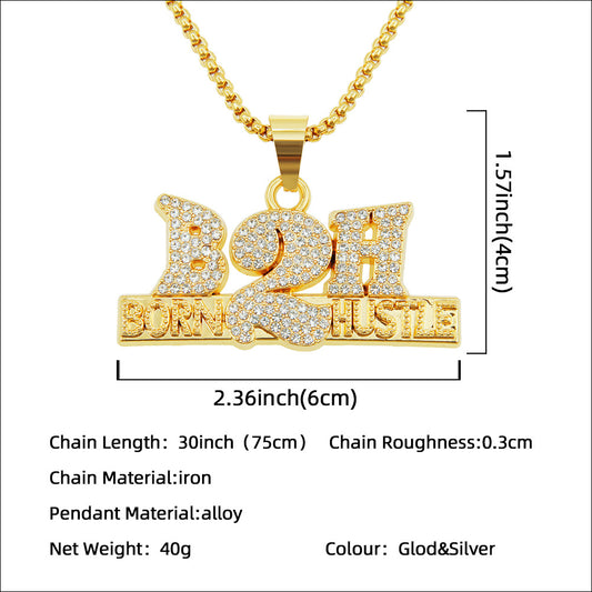 Men's Diamond Digital Letter Pendant Personality Street Necklaces