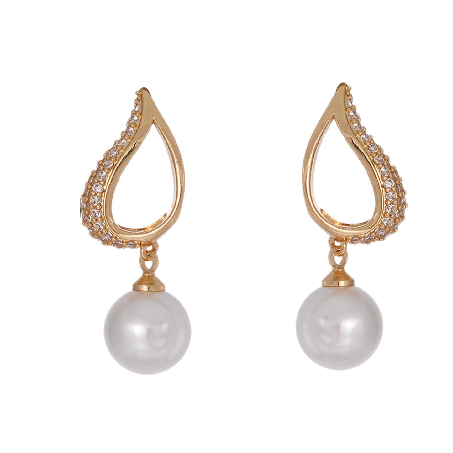 Real Gold Plated Copper Inlaid Zirconium Heart Pearl Fashion Light Stud Earrings