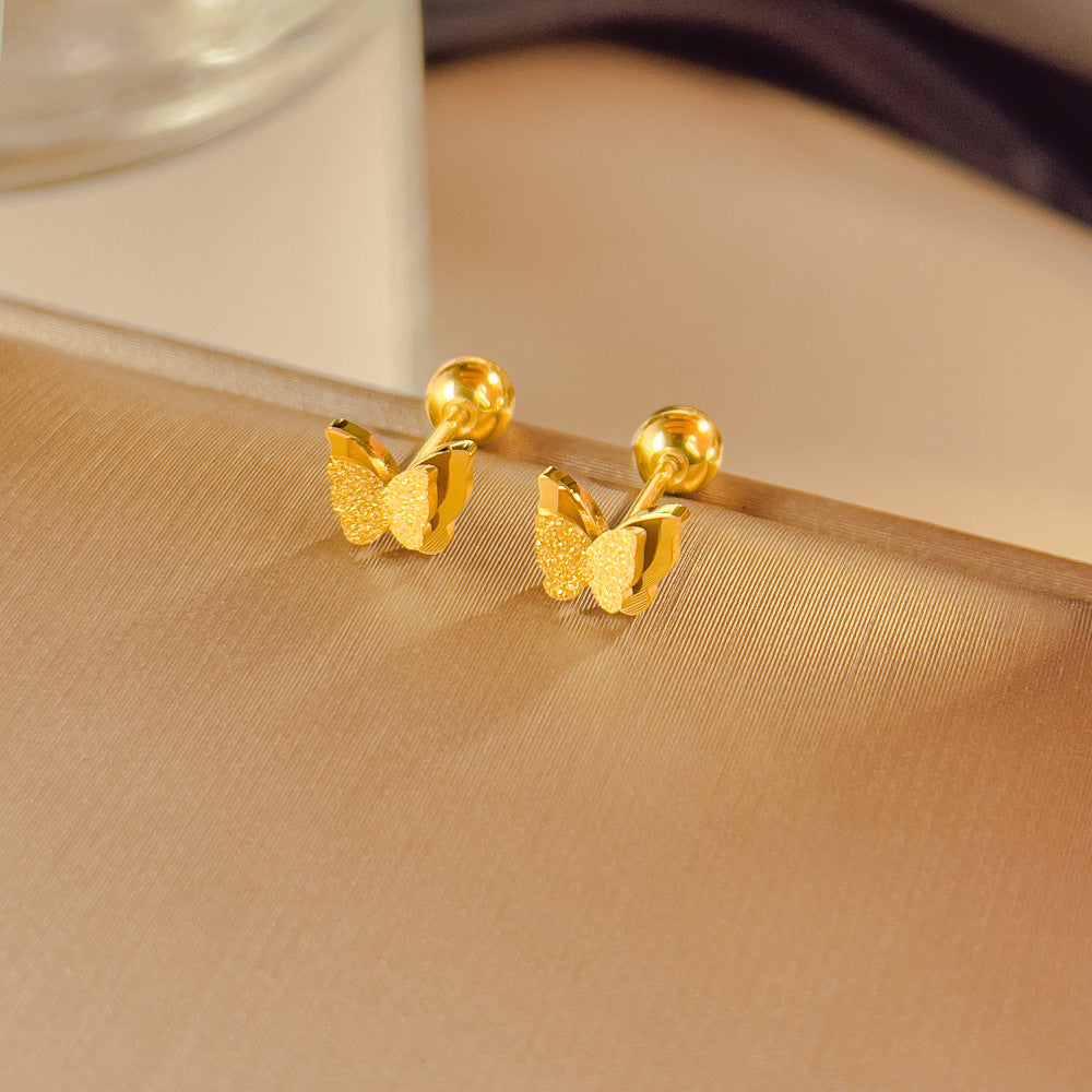 Women's Light Luxury Titanium Steel Fu Character Ethnic Earrings
