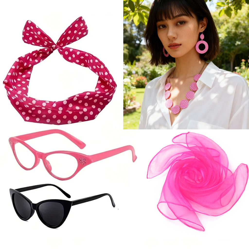 Women's Black White Red Dot Circle Acrylic Generation Retro Suit Jewelry Set
