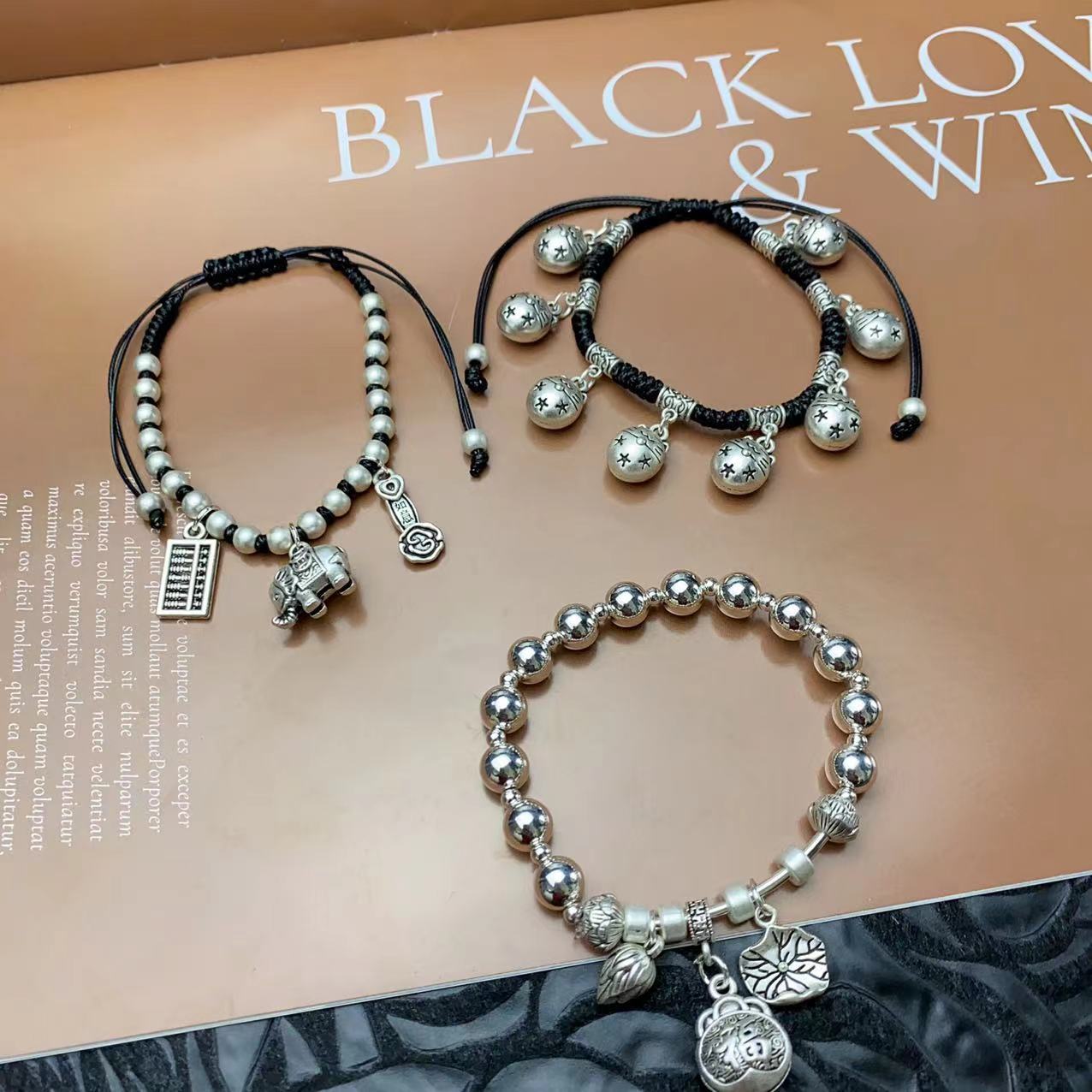 Hand-woven Kitten Elephant Fish Abacus Lotus Bracelets