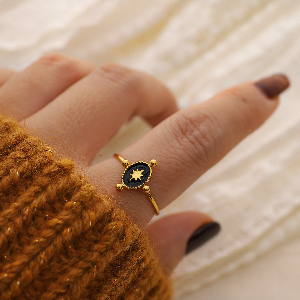 Dribble Sst French Retro Stars Oval Open Gold Rings
