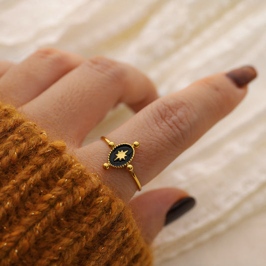 Dribble Sst French Retro Stars Oval Open Gold Rings