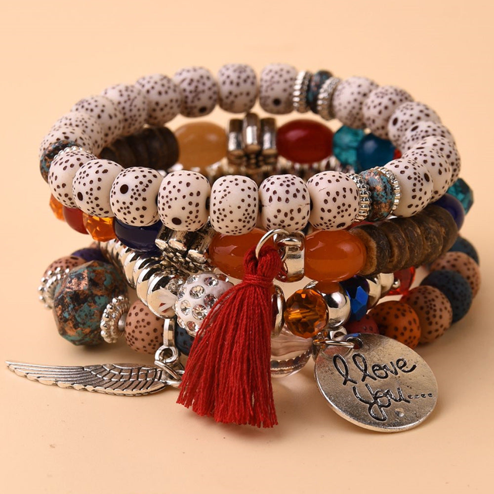 Ethnic Style Contrast Color Beaded Tassel Wings Bracelets