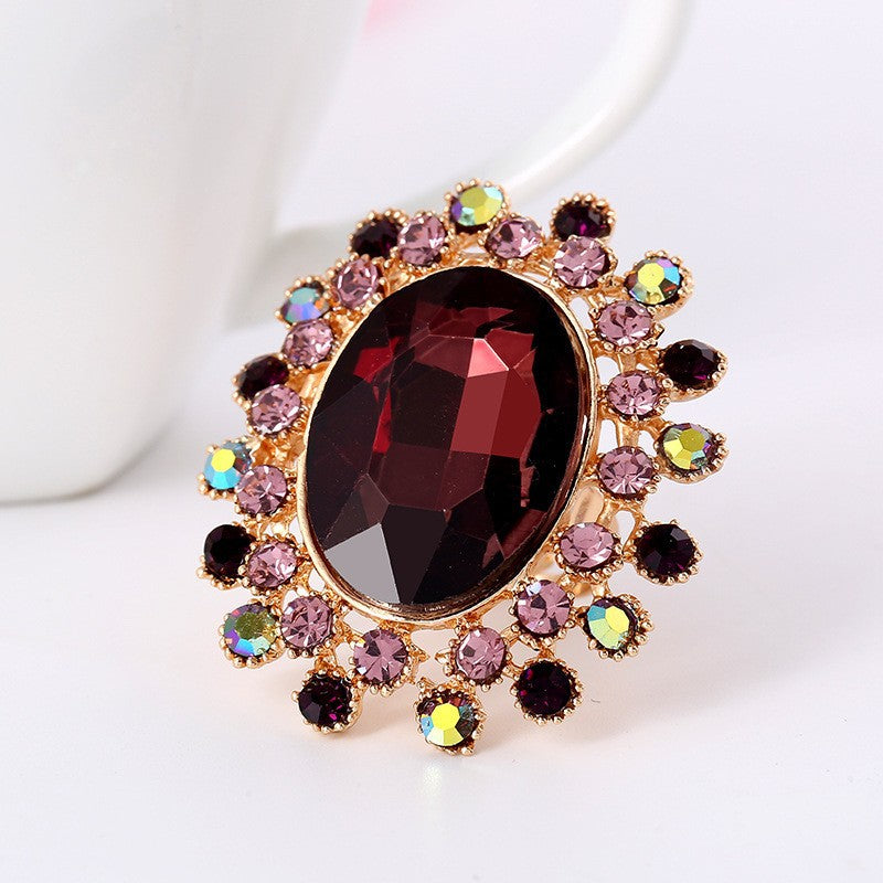 Luxury Crystal Glass Open Adjustable Fashion Exaggerated Ring