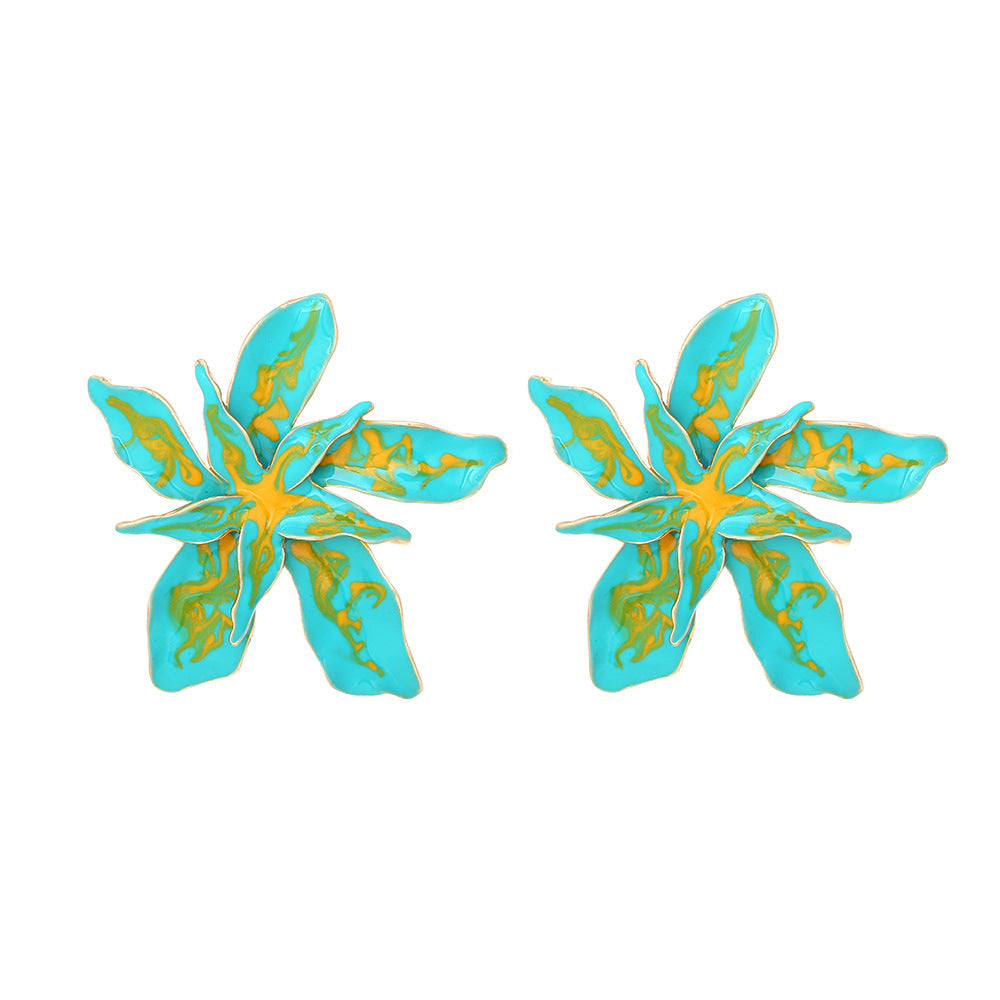 Exaggerated Alloy Glaze Flowers Unique Super Fairy Mori Style Enamel Earrings