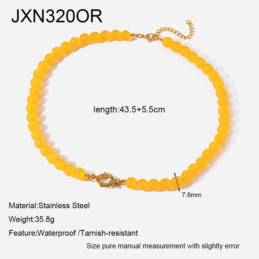 Women's Fresh Rainbow Cat Eye Glass Gold-plated Stainless Steel Summer Dopamine Necklaces