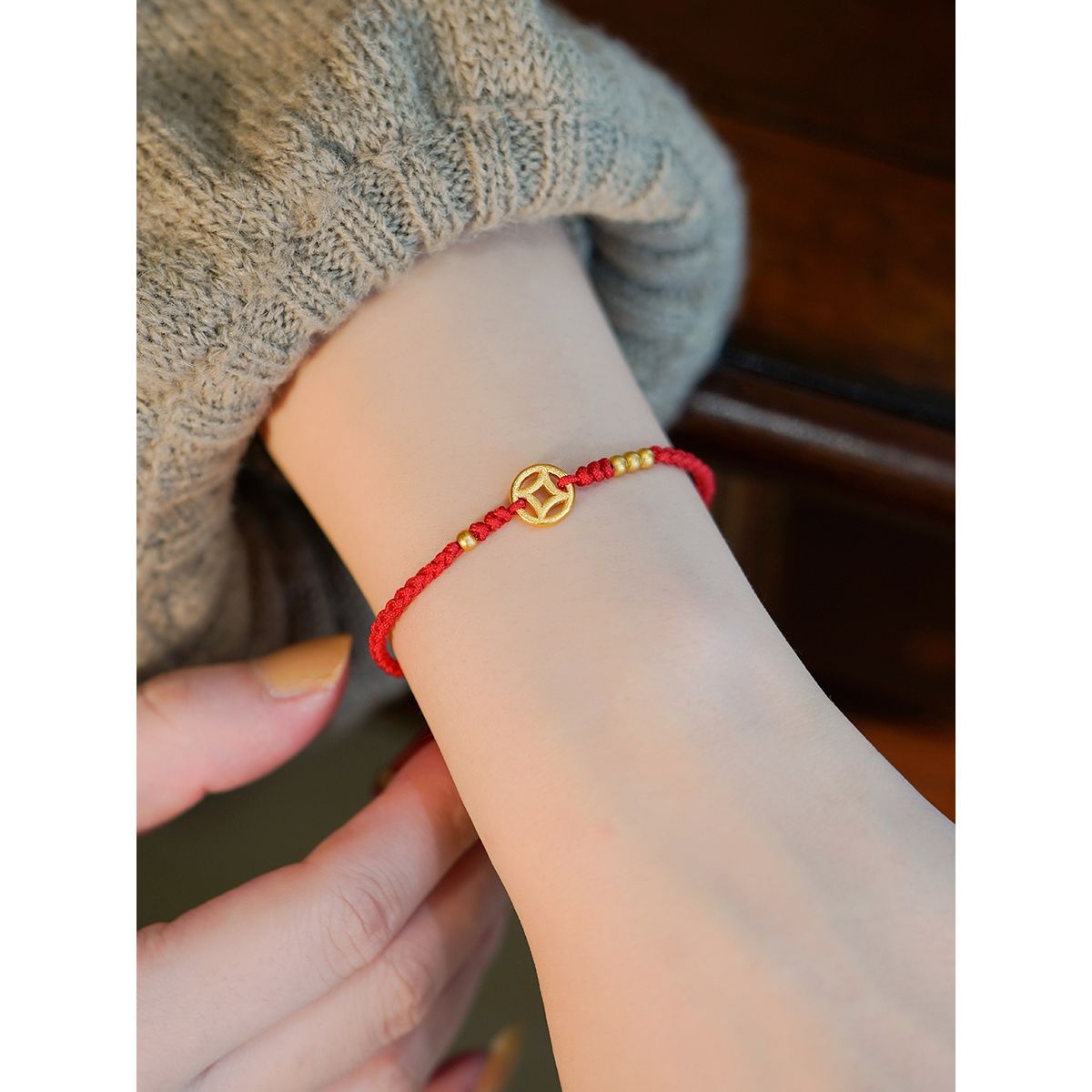 Bracelets de couple en corde rouge avec dragonne tissée en pièces de monnaie