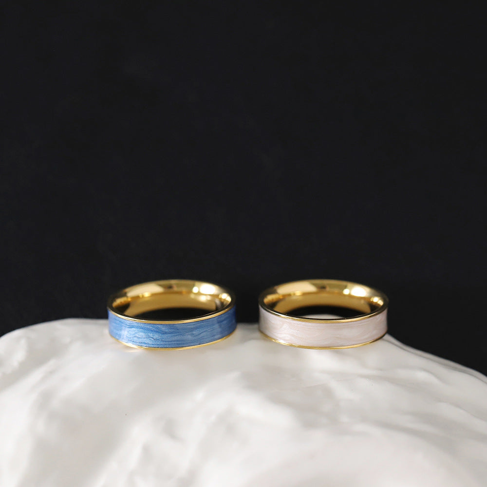 Clouds For Girlfriends Couple Painted Titanium Steel Blue And Rings