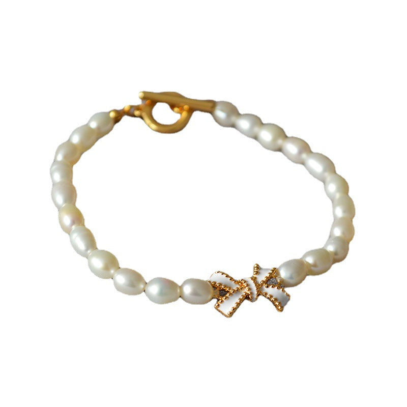 Enamel Glaze Bow Freshwater Pearl Fashion Bracelets