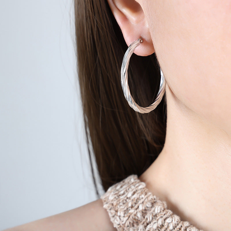 Gold Stainless Steel Cable Lines Ear Wind Titanium Exaggerated Twist Earrings