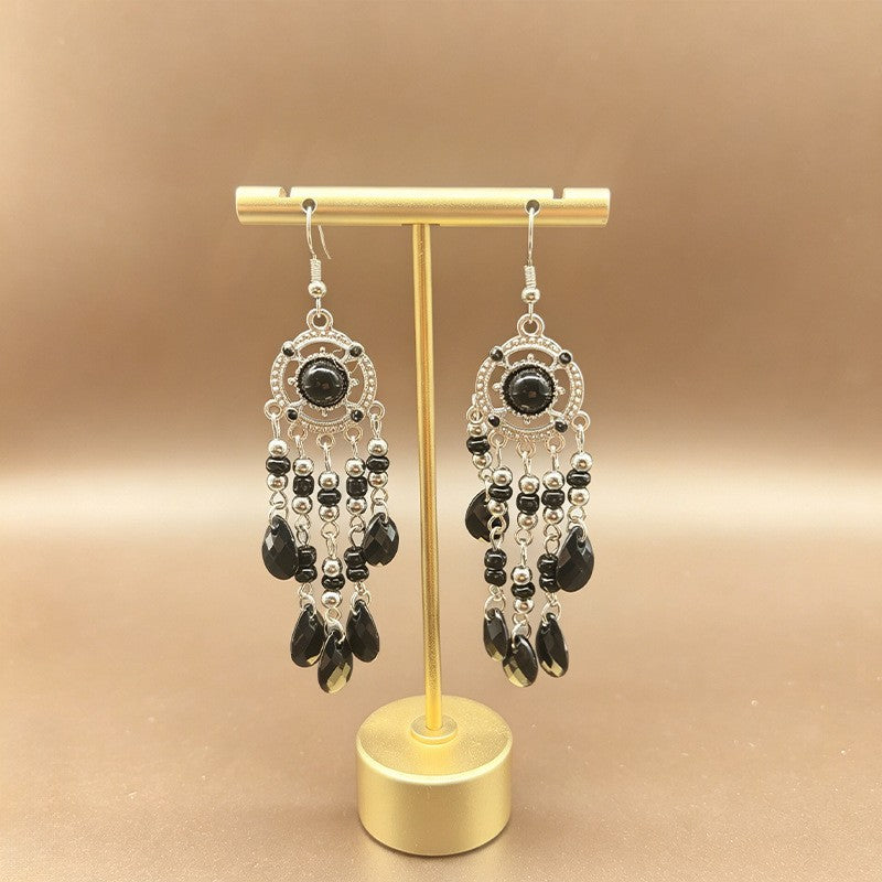 Ethnic Style Tassel Long Bohemian Crystal Yunnan Summer Earrings