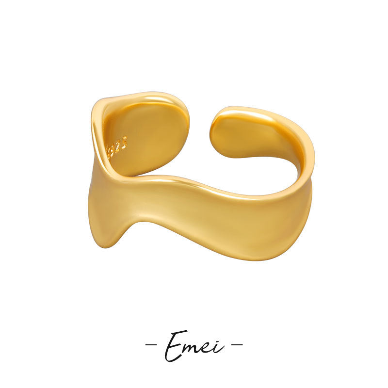 Women's Korean Style Simple Geometric Wave Pattern Open-end Rings