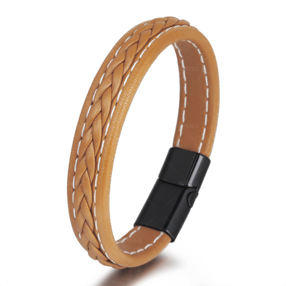 Bracelets tissés simples en cuir de vache pour hommes, faits à la main, pour couple de niche