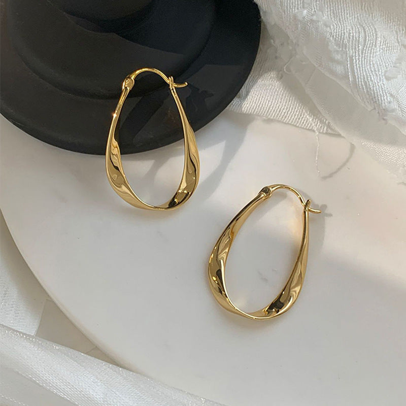 Simple Oval Geometric Ear Clip Entry Lux Elegant Stud Earrings
