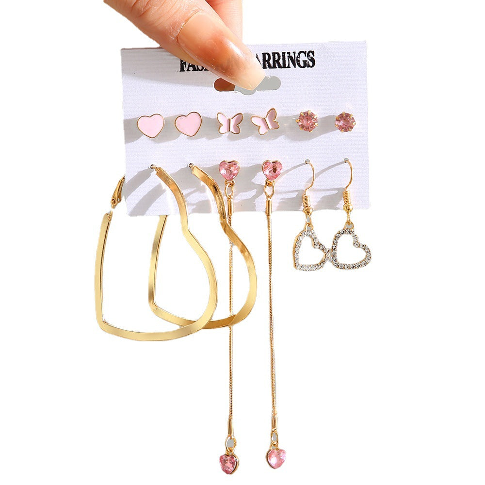 Retro Love Star Chain Pink Diamond Earrings