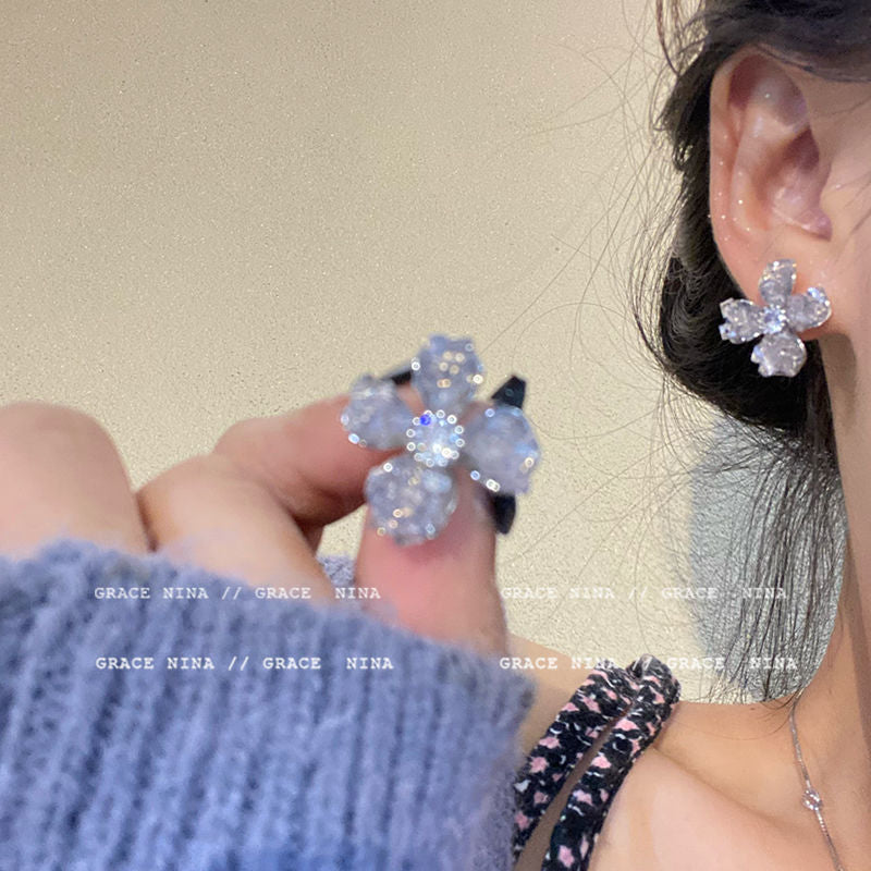 Women's Zircon Handmade Flower Light Luxury High-grade Earrings