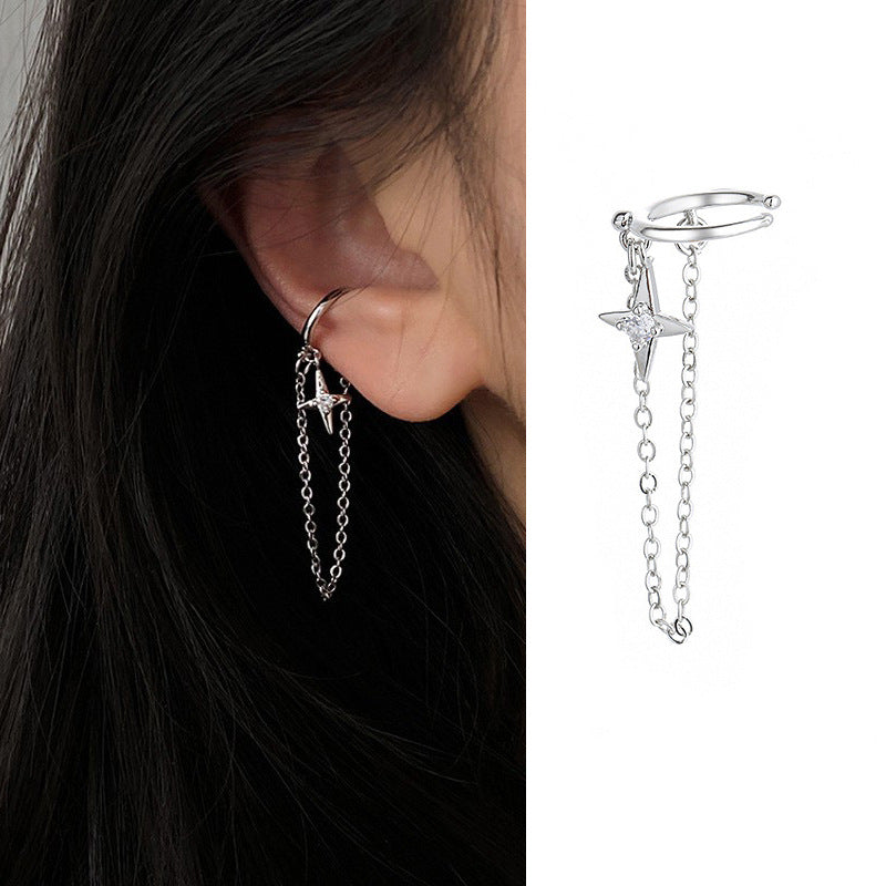 High-grade Long Earless Geometric Tile Chain Ear Clip