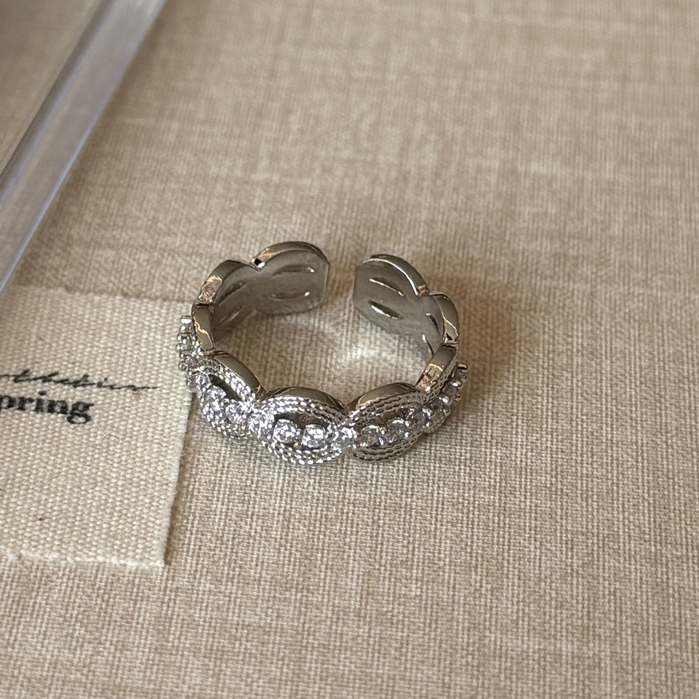 Style Brushed Flower Cutout Zircon High Sense Lace Simple Sweet Ring