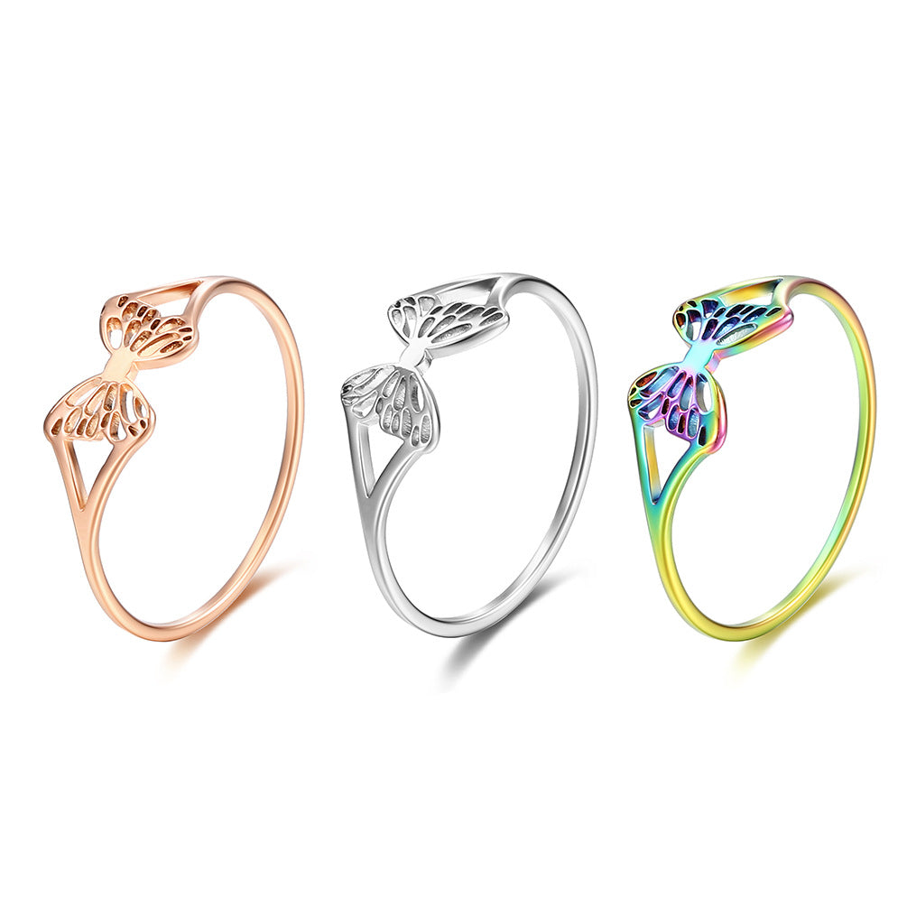 Women's Titanium Steel Hollow Butterfly For Little Finger Hand Ring