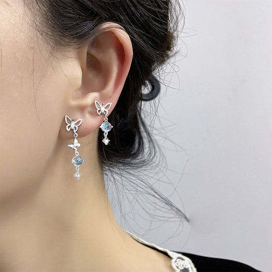 Ning Light Luxury Asymmetric Niche Zircon Earrings