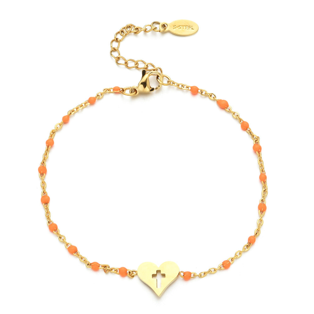 Stainless Steel Colorful Oil Female Creative Peach Heart Bracelets