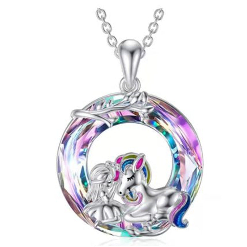 Colliers porte-bonheur avec pendentif en cristal Kirin coloré en brocart