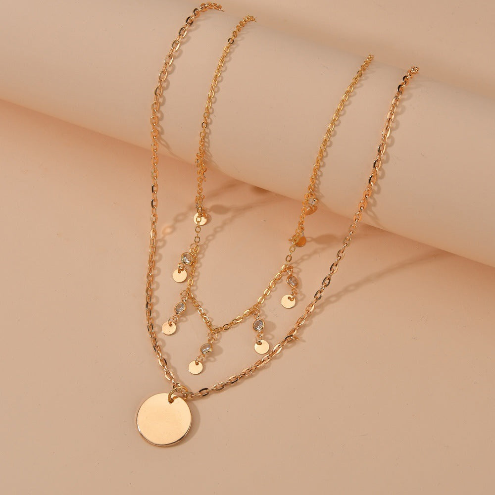 Women's Fashion Wafer Pendant Vintage Rhinestone Ornament Necklaces