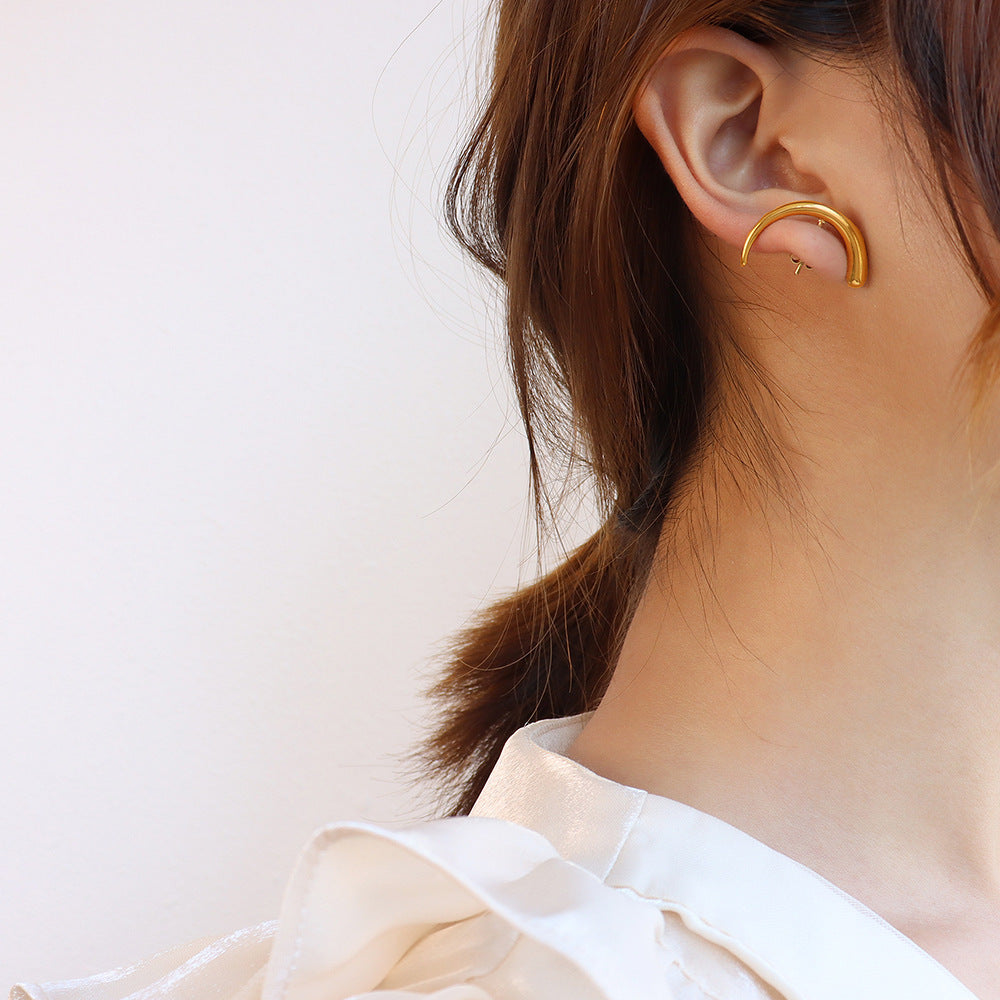 Women's French Style Moon Crescent Personality Titanium Steel Earrings