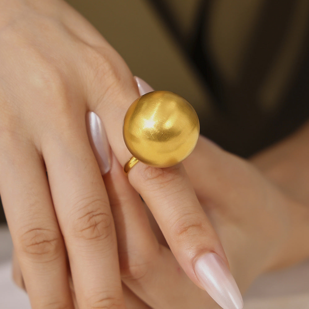 Glaze Large Ball Fashionable Atmosphere Titanium Steel Gold Ring
