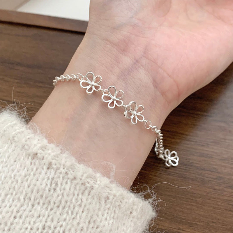Women's Hollow Sier Flower Simple Temperamental Minority Bracelet