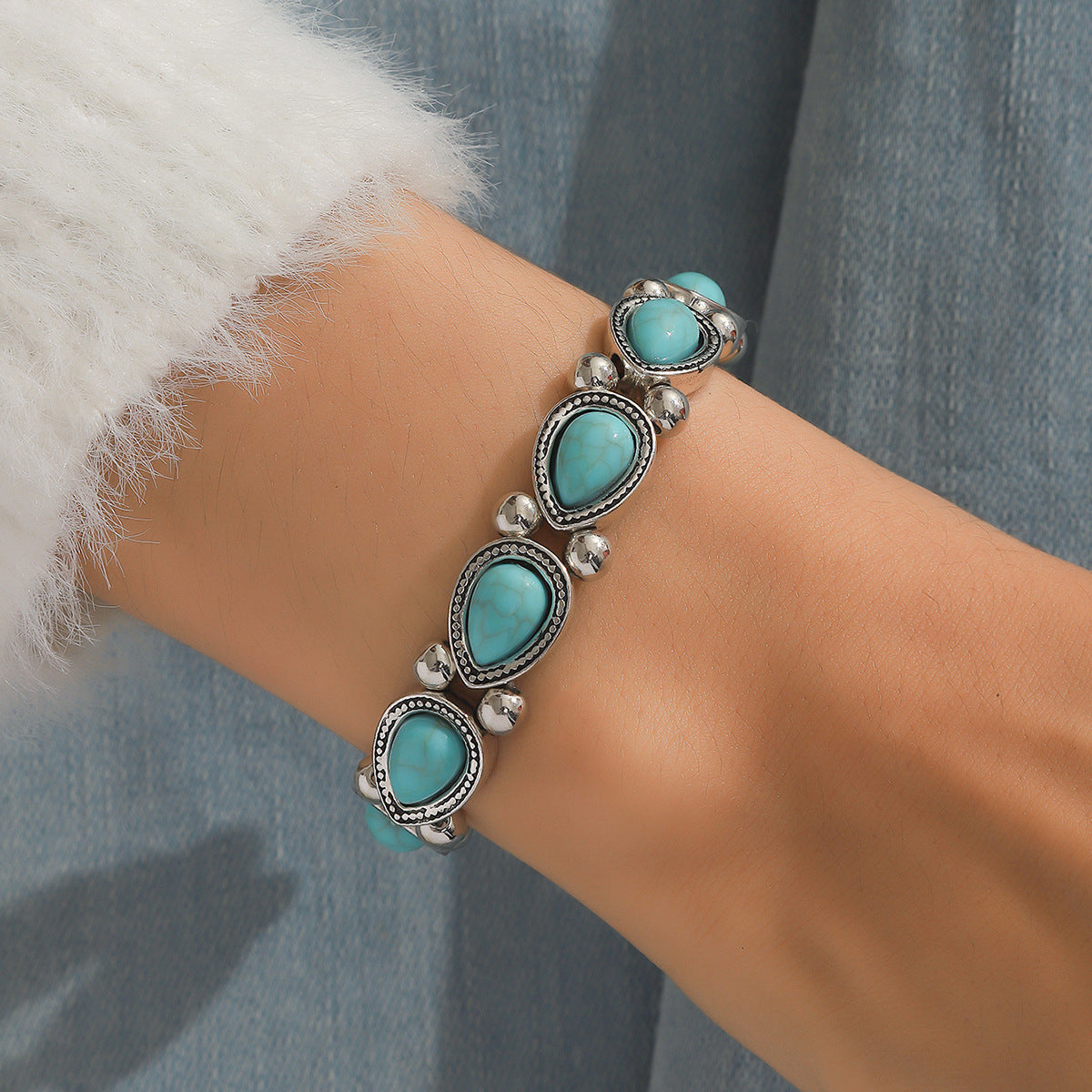 Bohemian Retro Ethnic Style Turquoise Personality Stylish Water Drop Bracelet
