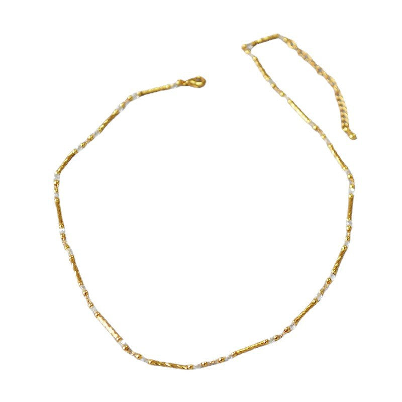 Women's Brass Gold-plated Shiny Batch Flower Tube White Crystal String Beads Necklace
