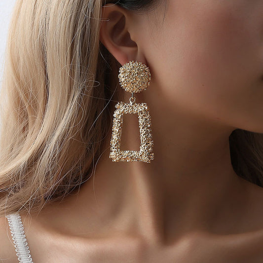 Profile Generous Frosted Hipster Geometric Creative Personality Relief Trapezoidal Long Stud Earrings