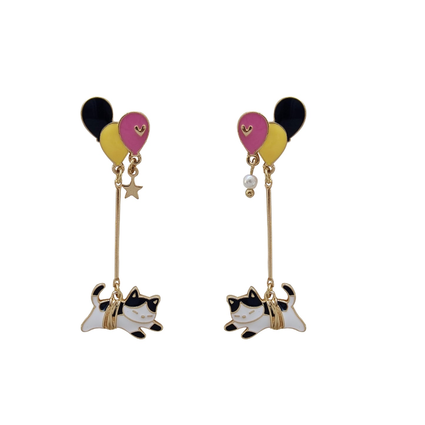 Needle Sweet Cartoon Cat Contrast Color Earrings