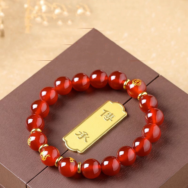 Bracelets 3-en-1 Bouddha Gardien du Zodiaque en Agate Rouge pour Homme