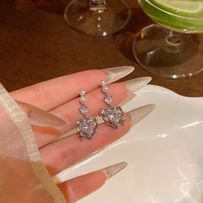 Wind Sweet Exquisite Refined Grace Zircon Light Luxury Minority High Stud Earrings
