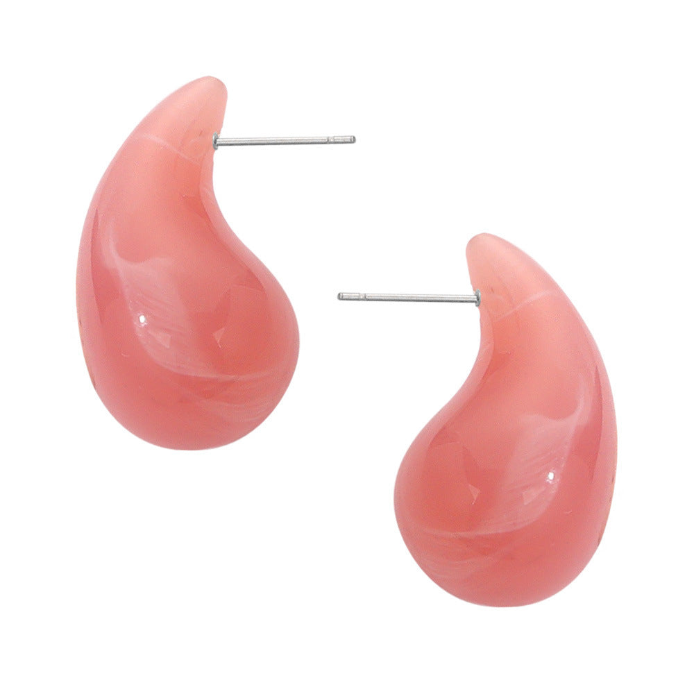 Fashion Simple Casual Style Resin Water Drop Shape Titanium Steel Earrings