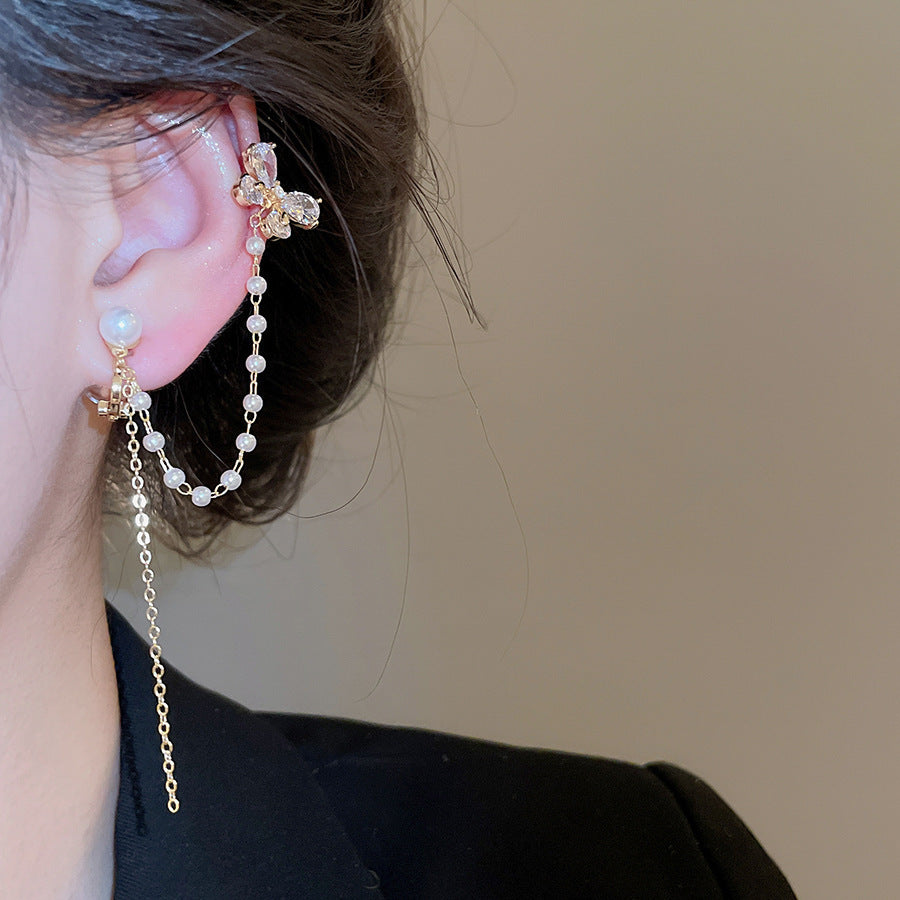 Round Tassel Bone French Vintage Court Style Light Ear Clip