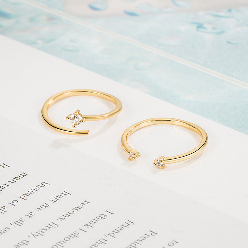 Small Diamond Twin Open Female Design Simple Adjustable Ring