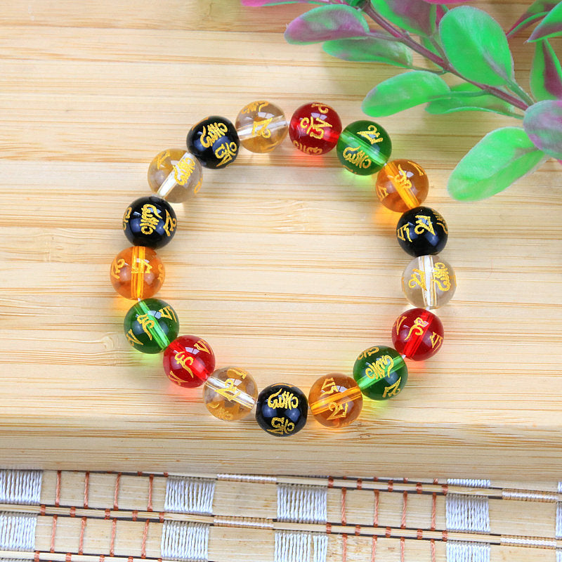 Women's & Men's & Rosary Imitation Obsidian Agate Six Words Mantra Color Crystal Bracelets