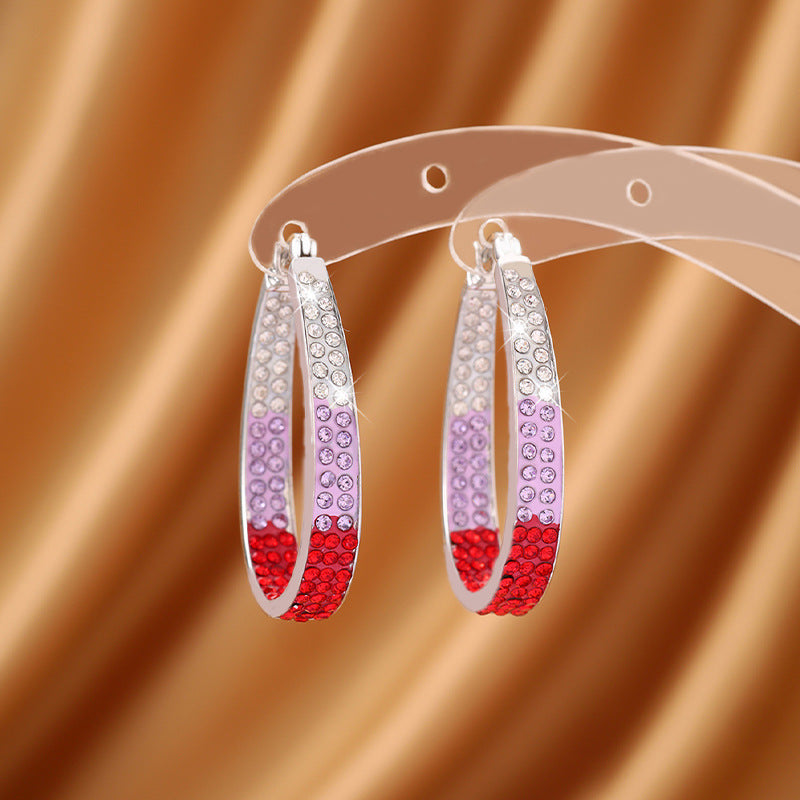 Three-color Gradient Graceful Personality Ear Clip Diamond Earrings